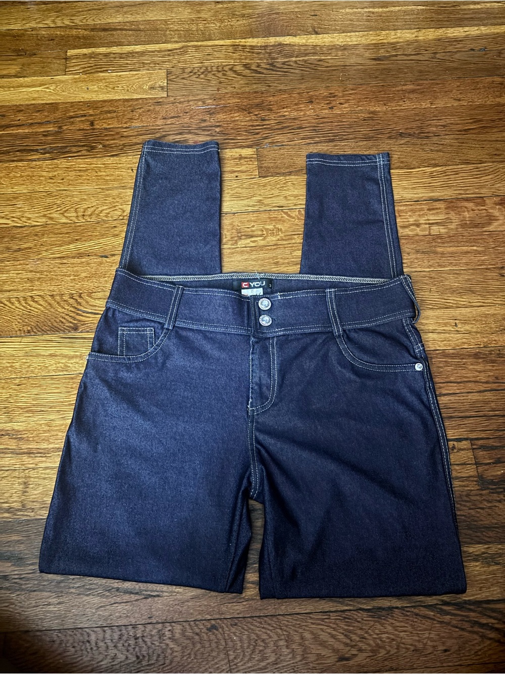 Source Unknown Women's Dark Indigo Jeggings with Twin Button Waist